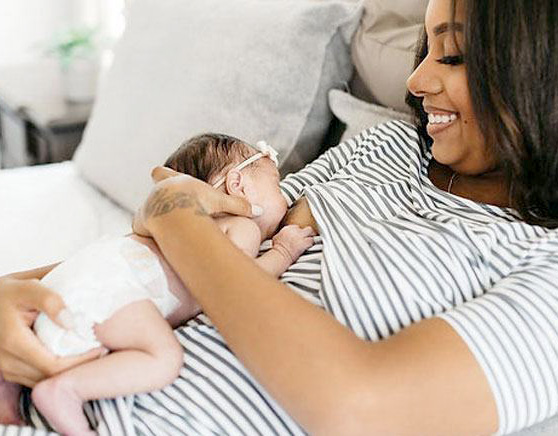 Pregnant mother preparing for breastfeeding